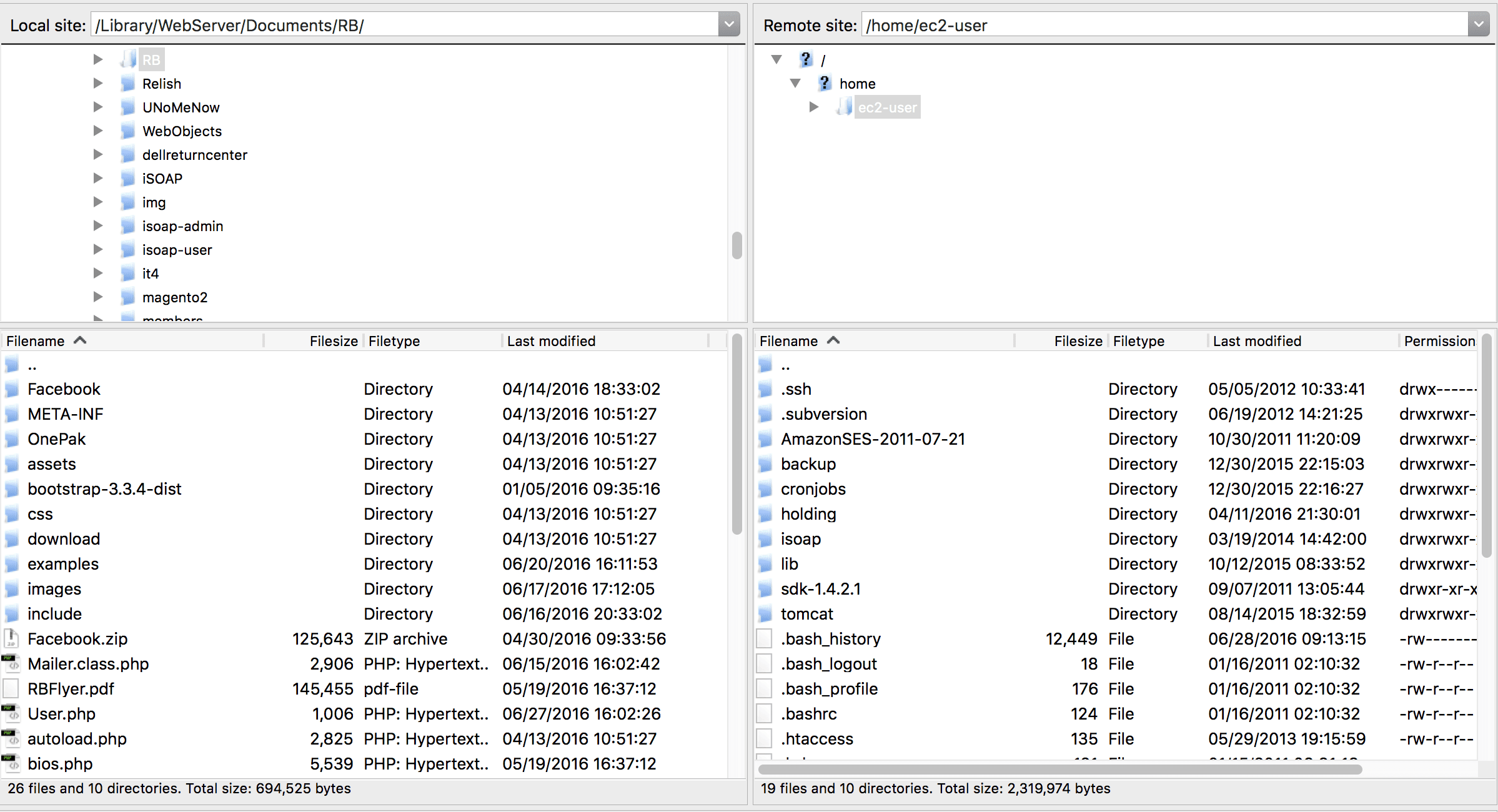 Using FileZilla directory list