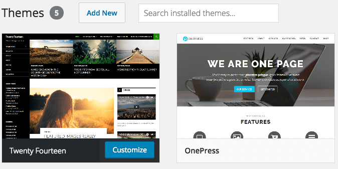 WordPress Themes dashboard