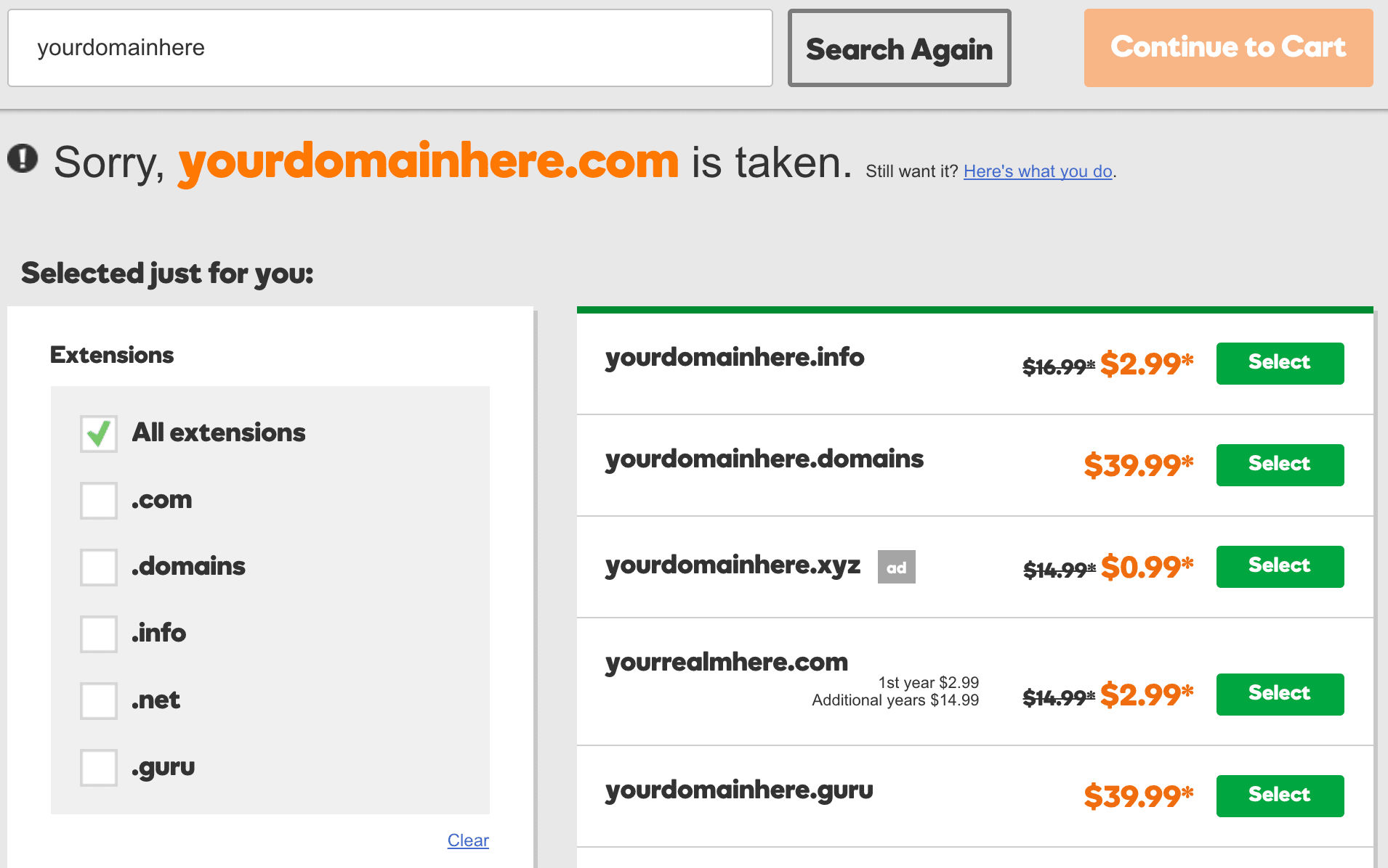 godaddy.com domain name price