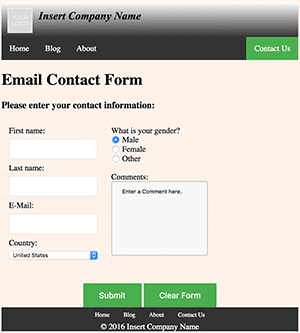 Using CSS contact page